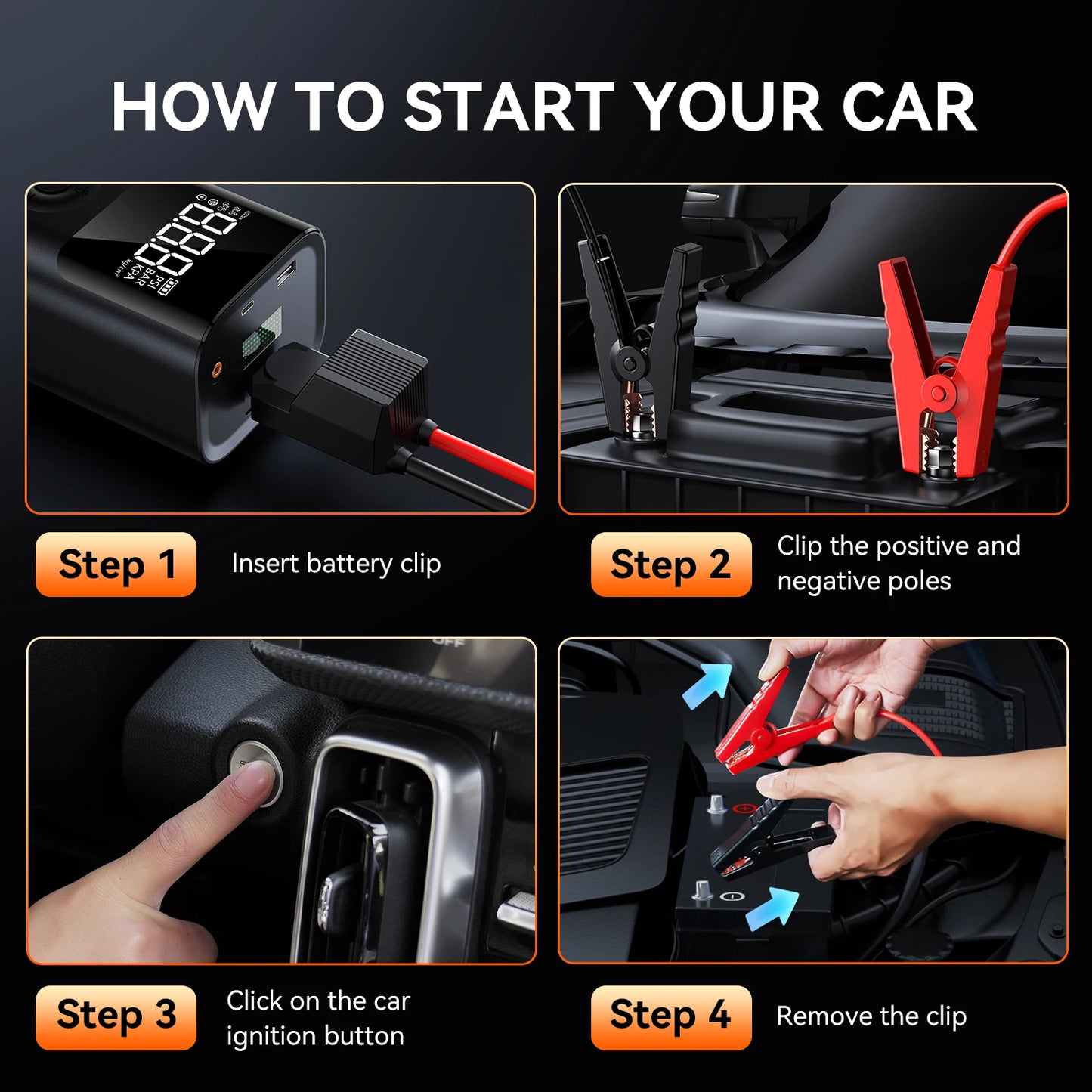 4 In 1 2500A Portable Jump Starter Power Bank