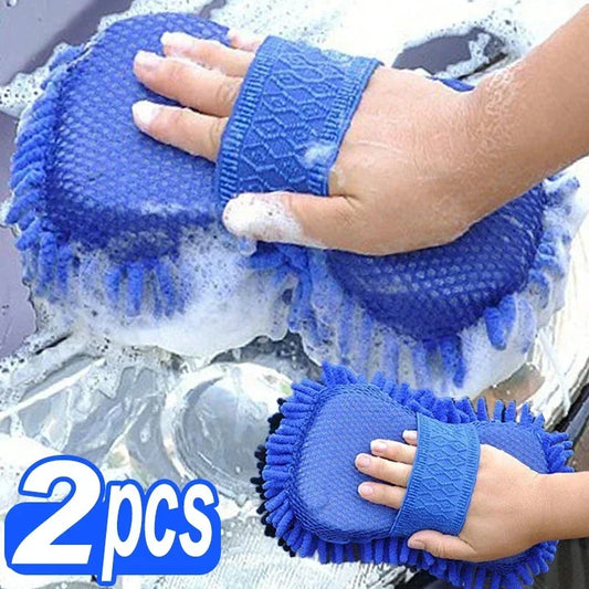 2Pc Blue Microfiber Chenille Car Wash